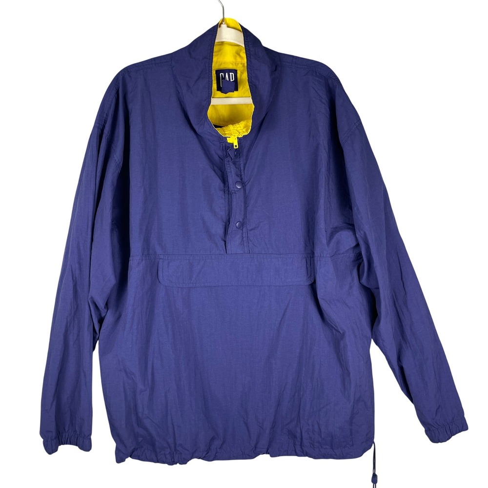 GAP‎ Anorak Windbreaker Mens Large Purple Yellow Quarter Zip Pullover Vintage